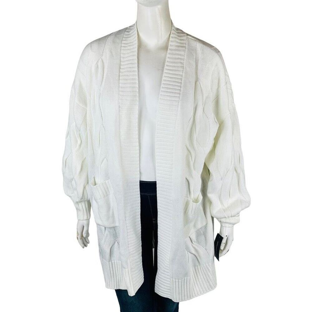 Danielle Bernstein‎ Womans Sz Large Oversized Cardigan Khaki Cable Knit Open New